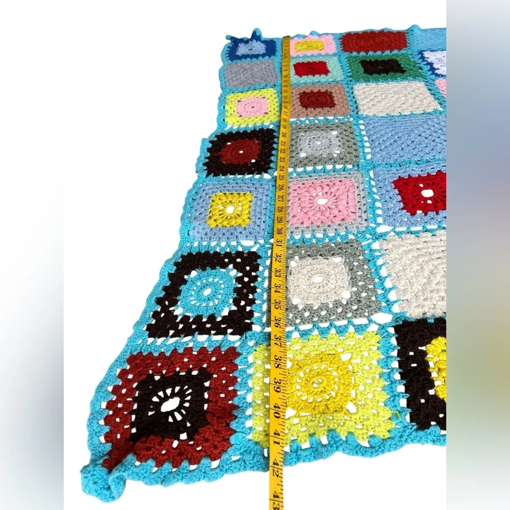 Retro Granny Square Crochet Afghan Blanket Throw Handmade Colorful 63x42” Boho